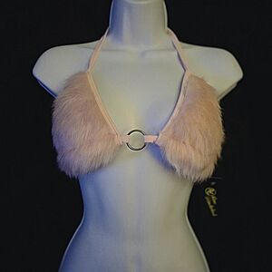 Rave Wonderland Faux Fur Bikini Top - Soft Pink